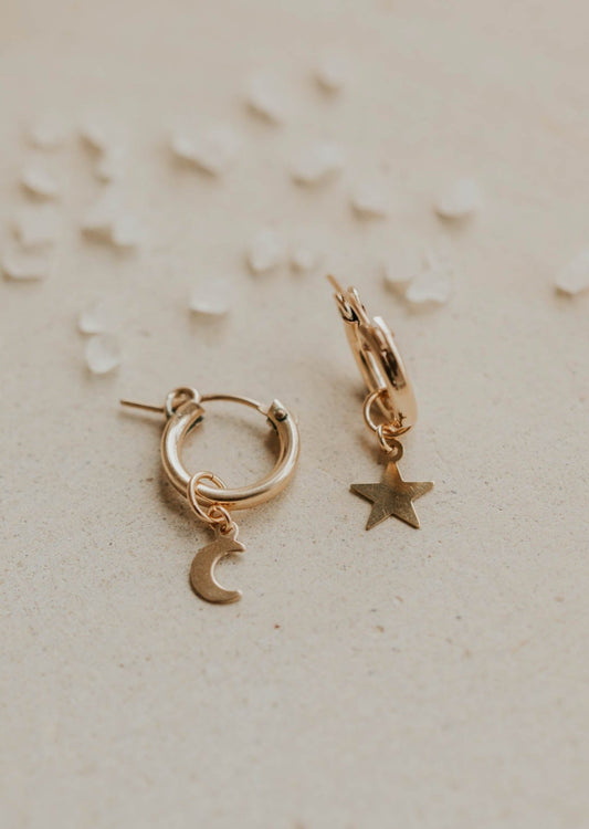 Moon and star hoop charms
