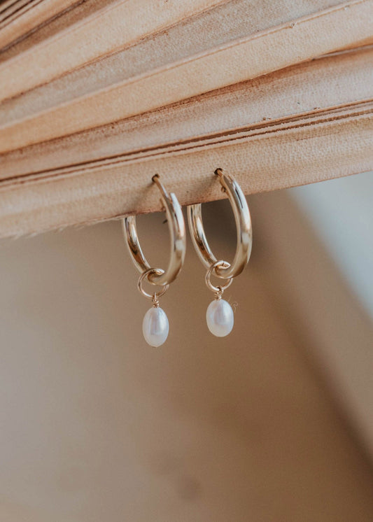 hanging hoops with pearl charm