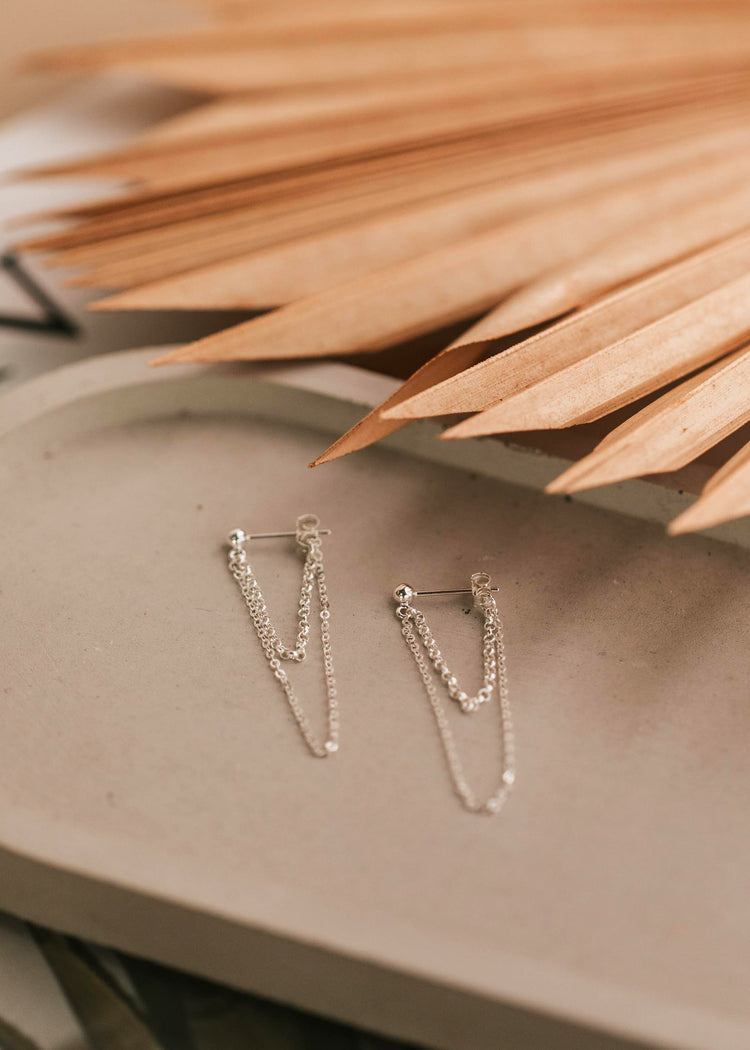 Skyla Double Annex drop earrings created by Hello Adorn, gold chain earrings attached to a stud earring to create a unique statement earring.