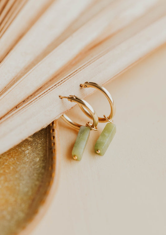 gemma hoop charm earrings kiwi stone matcha green earrings