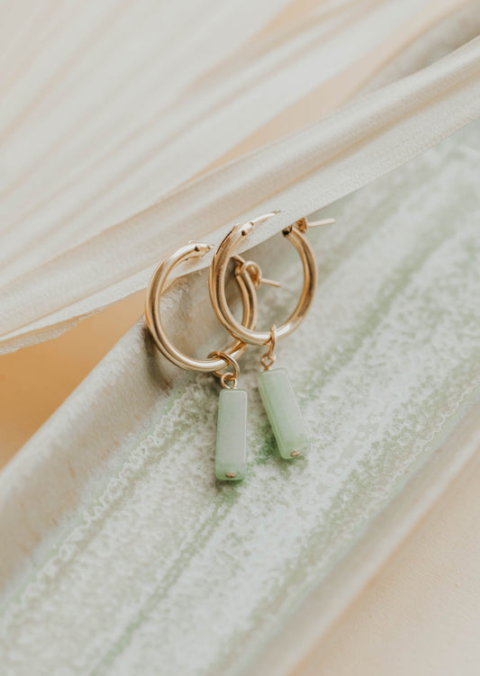 seafoam stone hoop charms earrings hello adorn