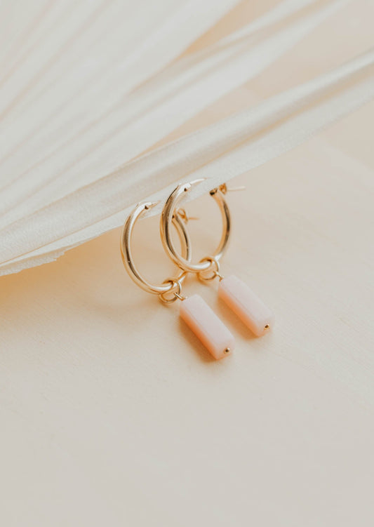 rose pink lemonade color stone hoop charm earrings