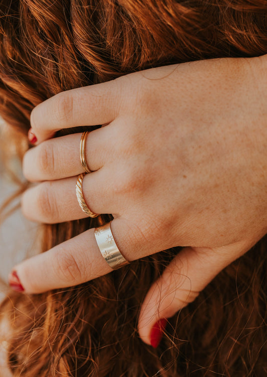 eight point star ring stamped 14kt gold fill and sterling silver