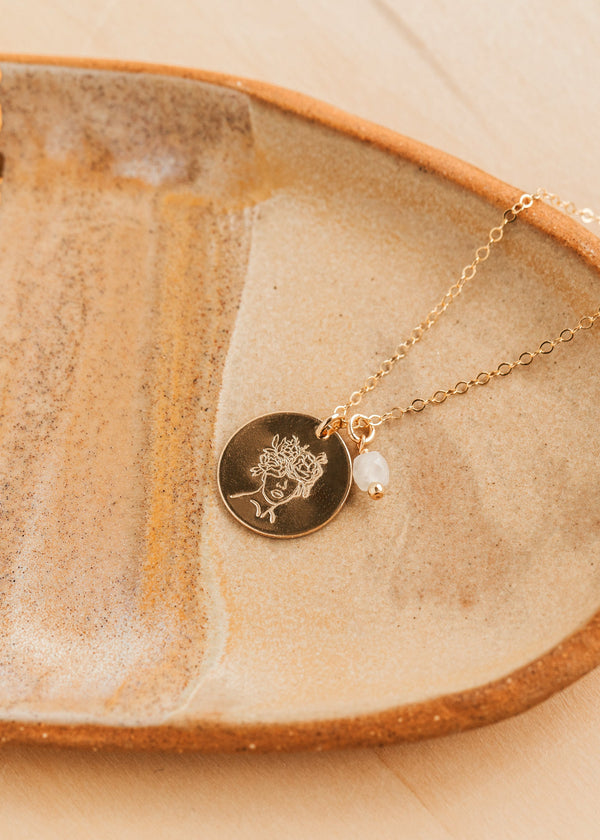 Gold Hello Adorn Mental Health necklace with circular pendants and meaning charms