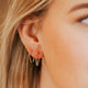 Earrings with hanging chain in Mini Annex Style by Hello Adorn styled with a horseshoe threader earring and double up post 14k gold fill earrings.