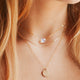 14kt Gold Fill layered necklaces featuring a cushion cut moonstone.